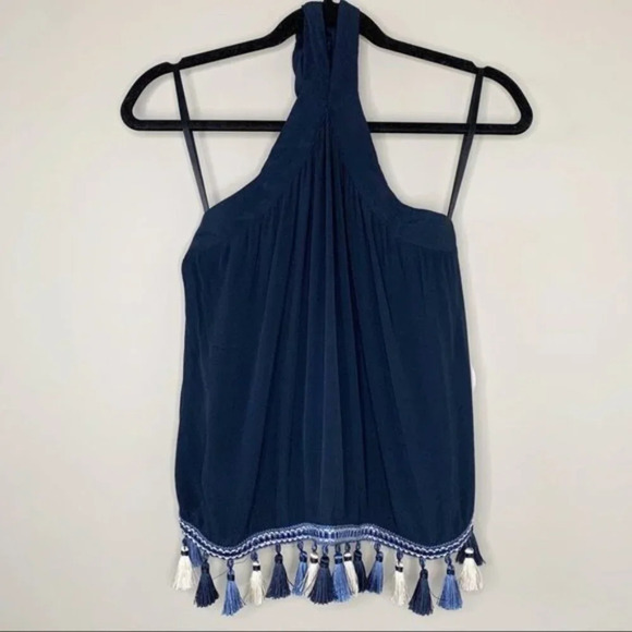 Revolve Tularosa Cory Halter Top Navy Blue Tassels Open Back Embroidered Size XS - Picture 2 of 16